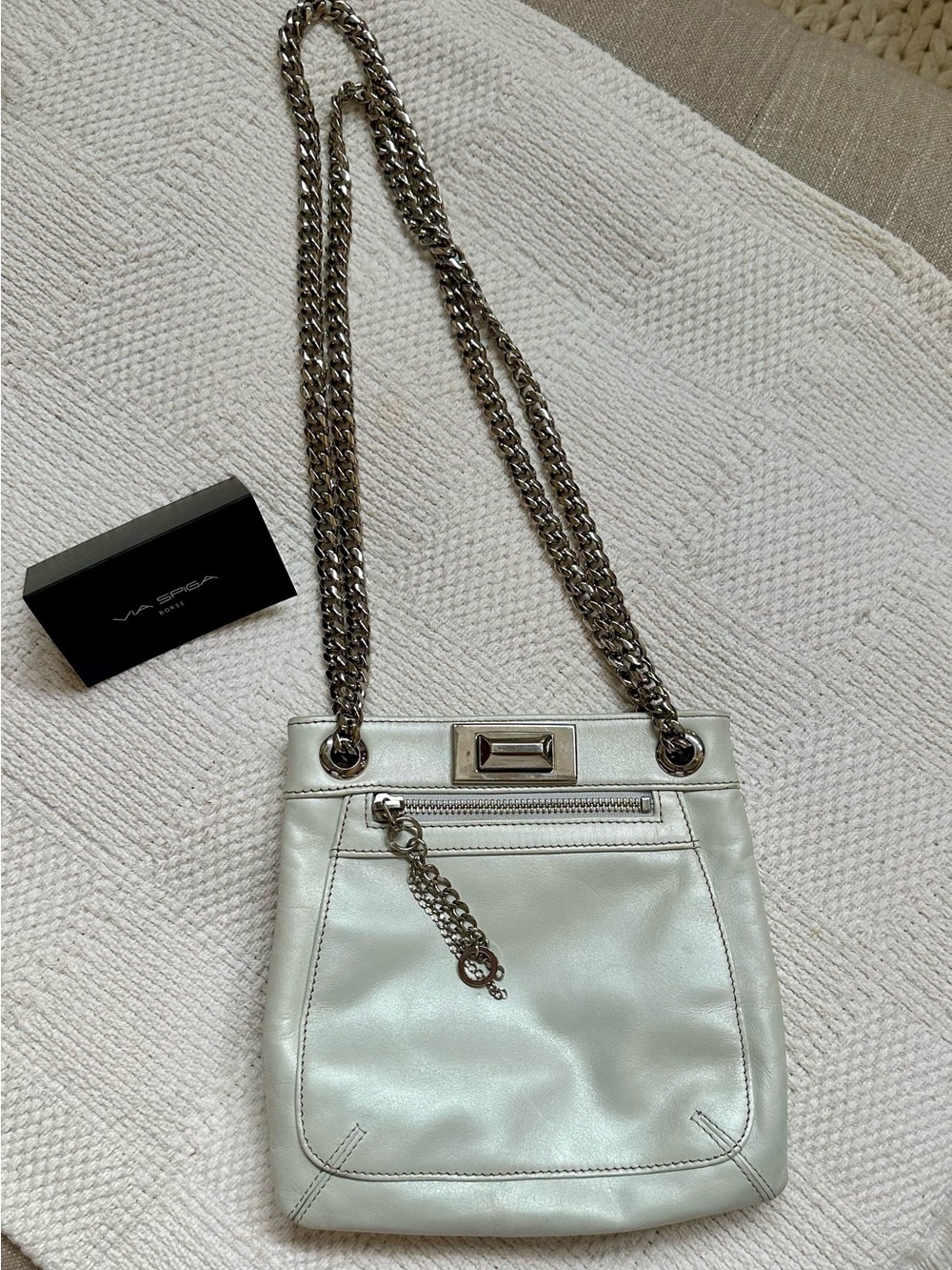 Via Spiga Metallic Silver Chain-Handle Shoulder Bag